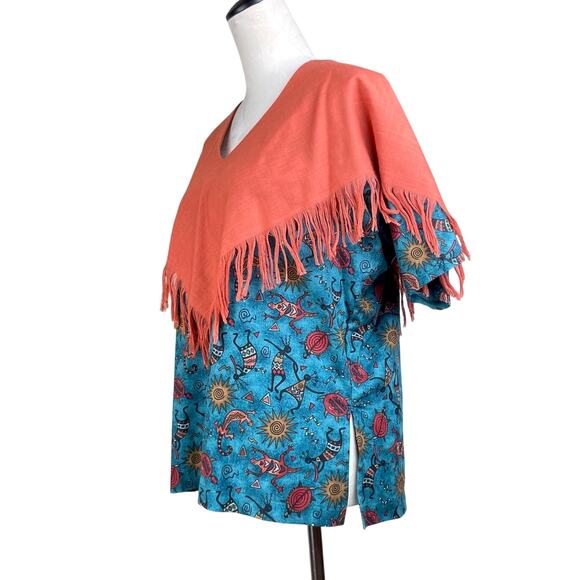 Carolene de Mesilla Vintage Burnt Orange Fringe Layered Shawl Southwestern Top - Picture 2 of 11